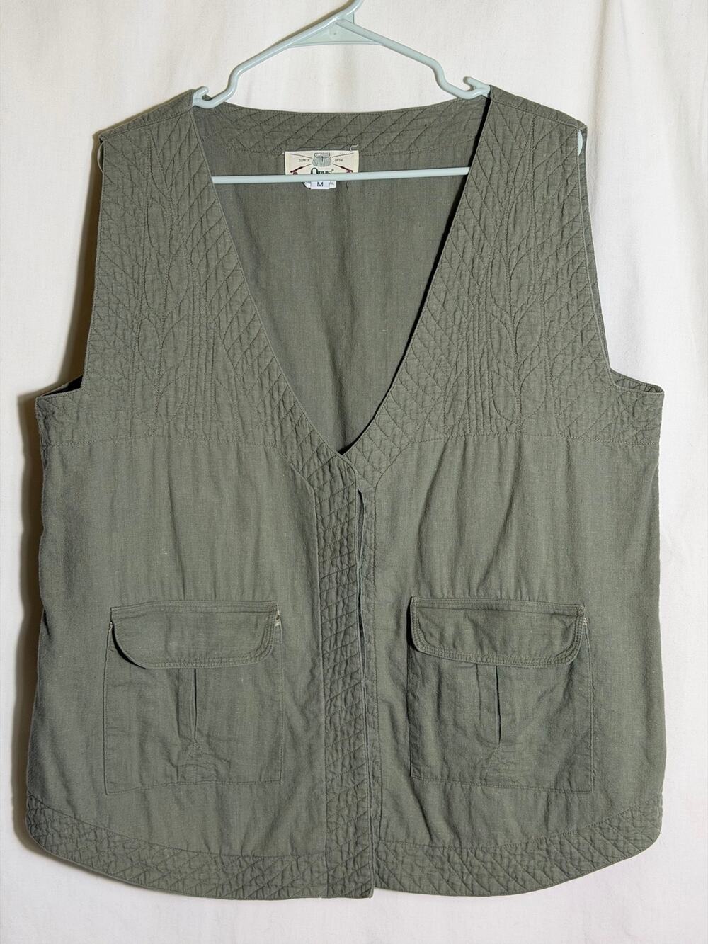 Vintage Orvis Olive Cotton Utility Vest Quilted Pocket Layering Vest Medium